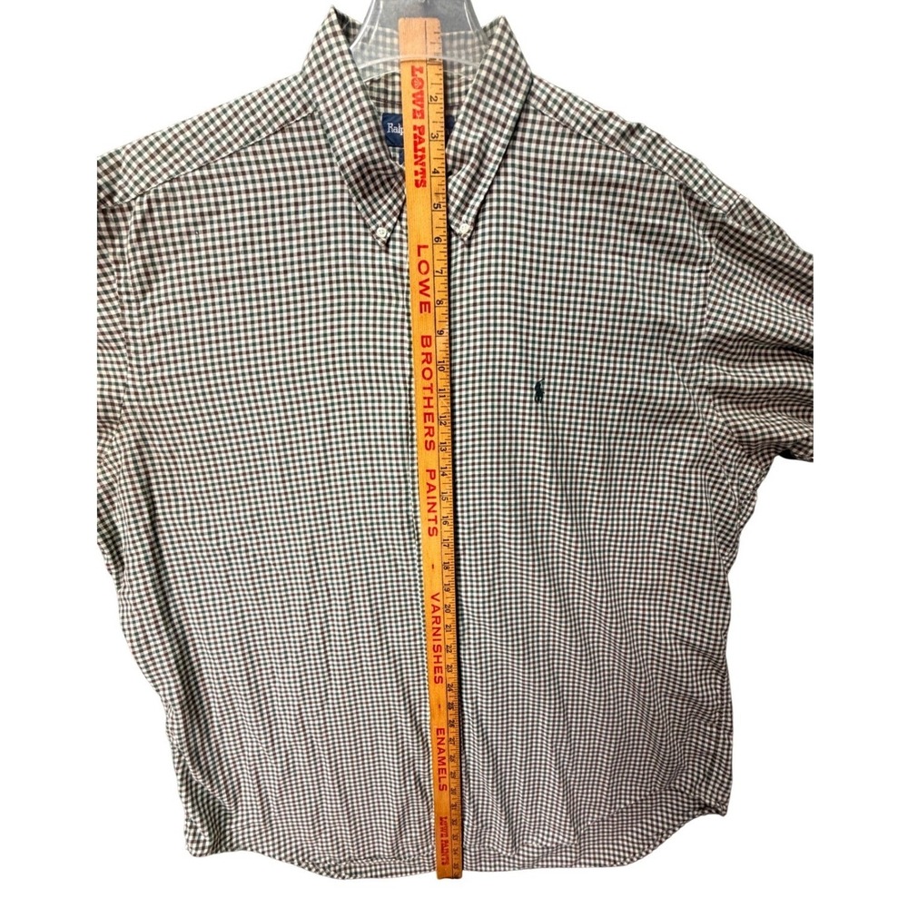 VTG Ralph Lauren Blake 90s Cotton Green Brown Gingham Button Down Shirt XL - Picture 7 of 7